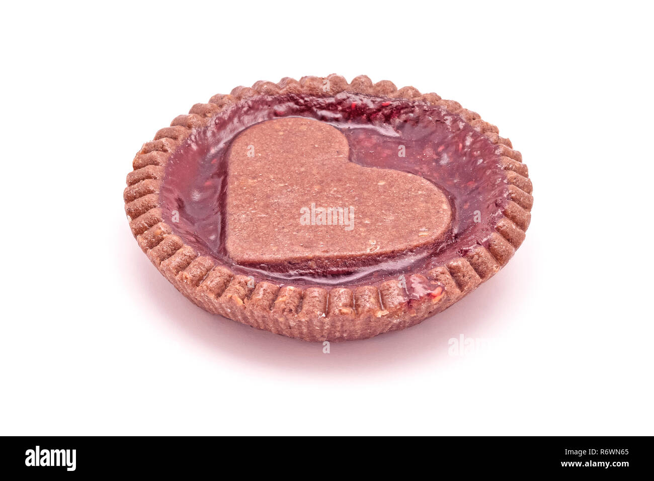 heart shaped strawberries jam cookie pie shaped isolated Stock Photo