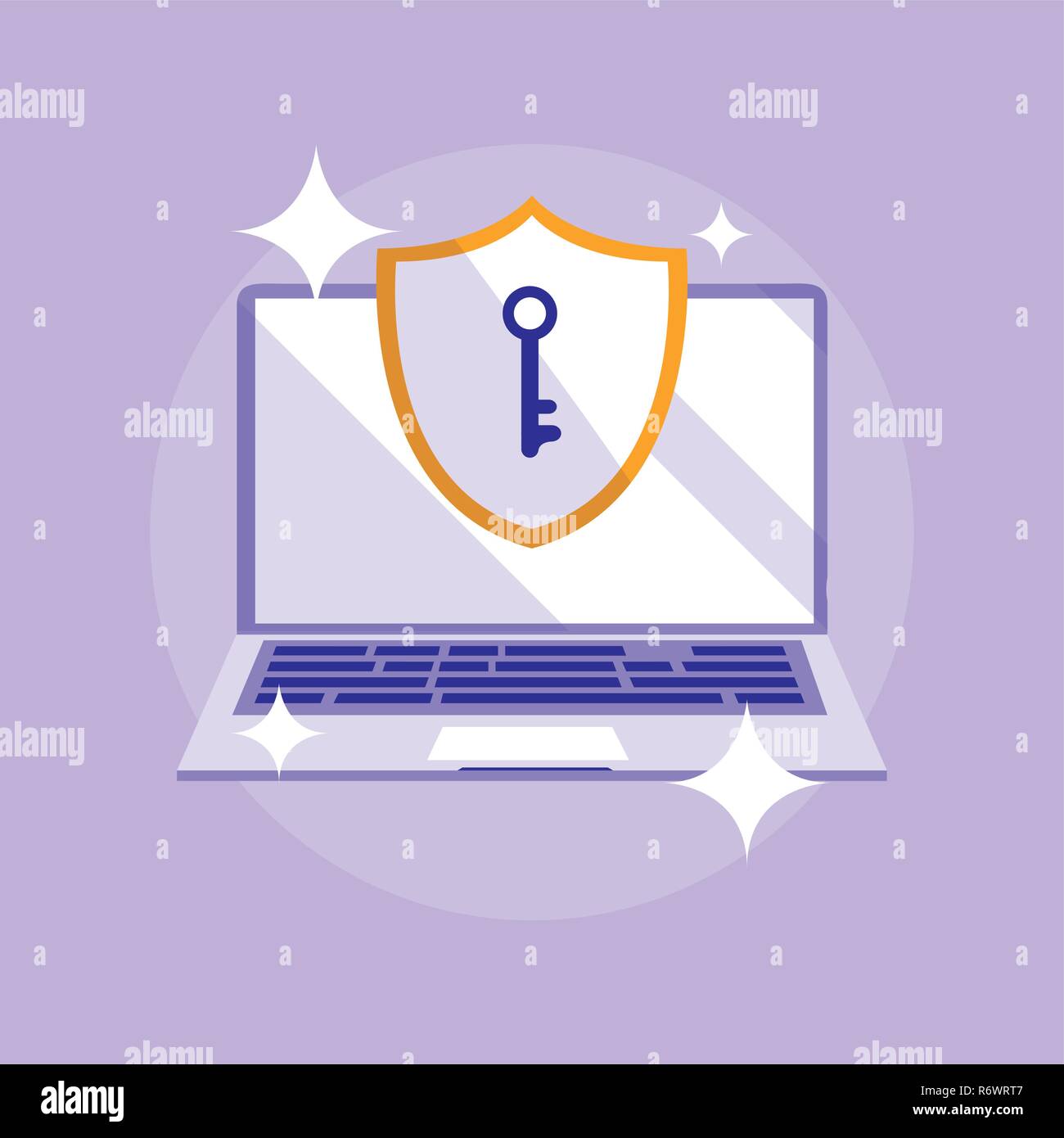 laptop computer with shield and key vector illustration design Stock ...