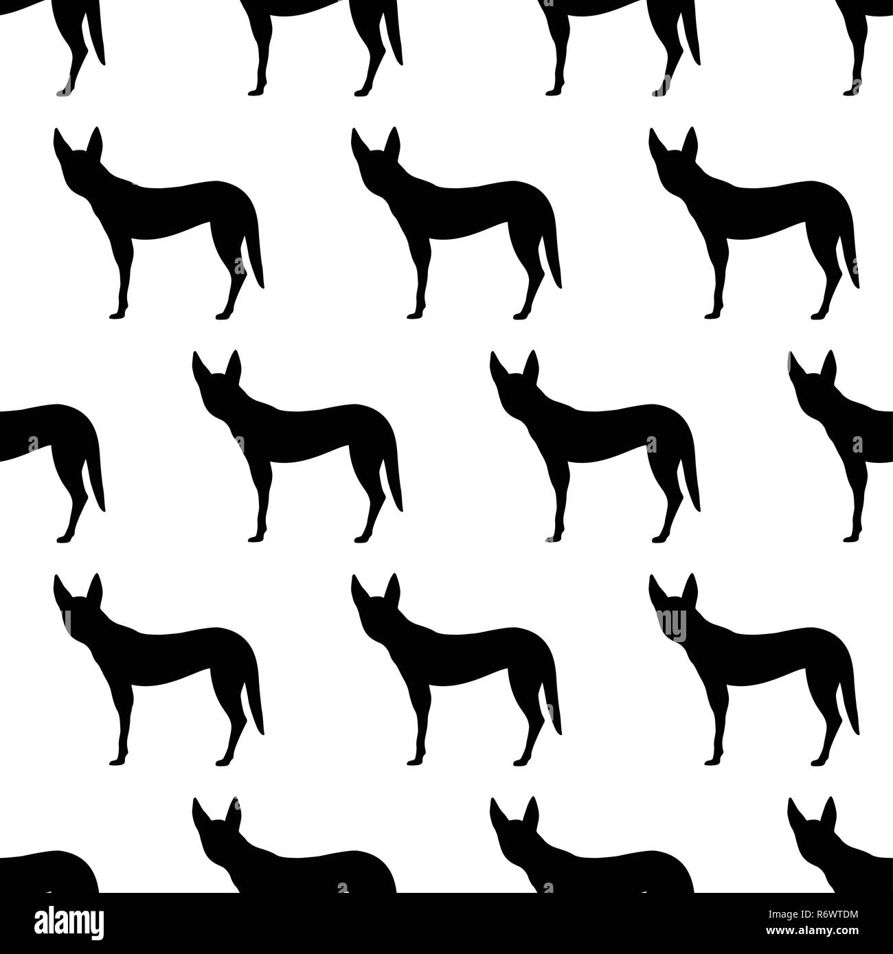 Seamless Pattern With Silhouettes Of Dingo Dog Australian Animal Isolated On White Background Black Silhouettes Hand Drawn Vector Illustration Stock Vector Image Art Alamy