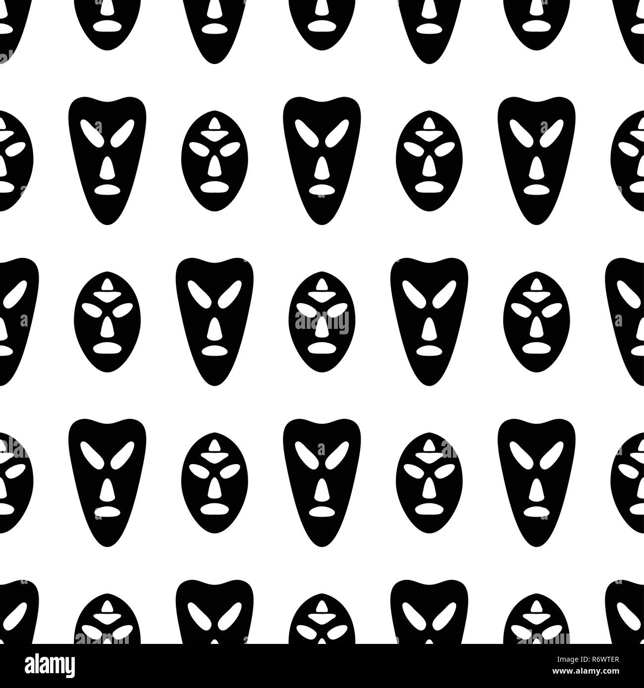 Seamless pattern with silhouettes of masks. Australian, african aboriginal culture. Tribal ethnic seamless background. Isolated on white background. B Stock Vector