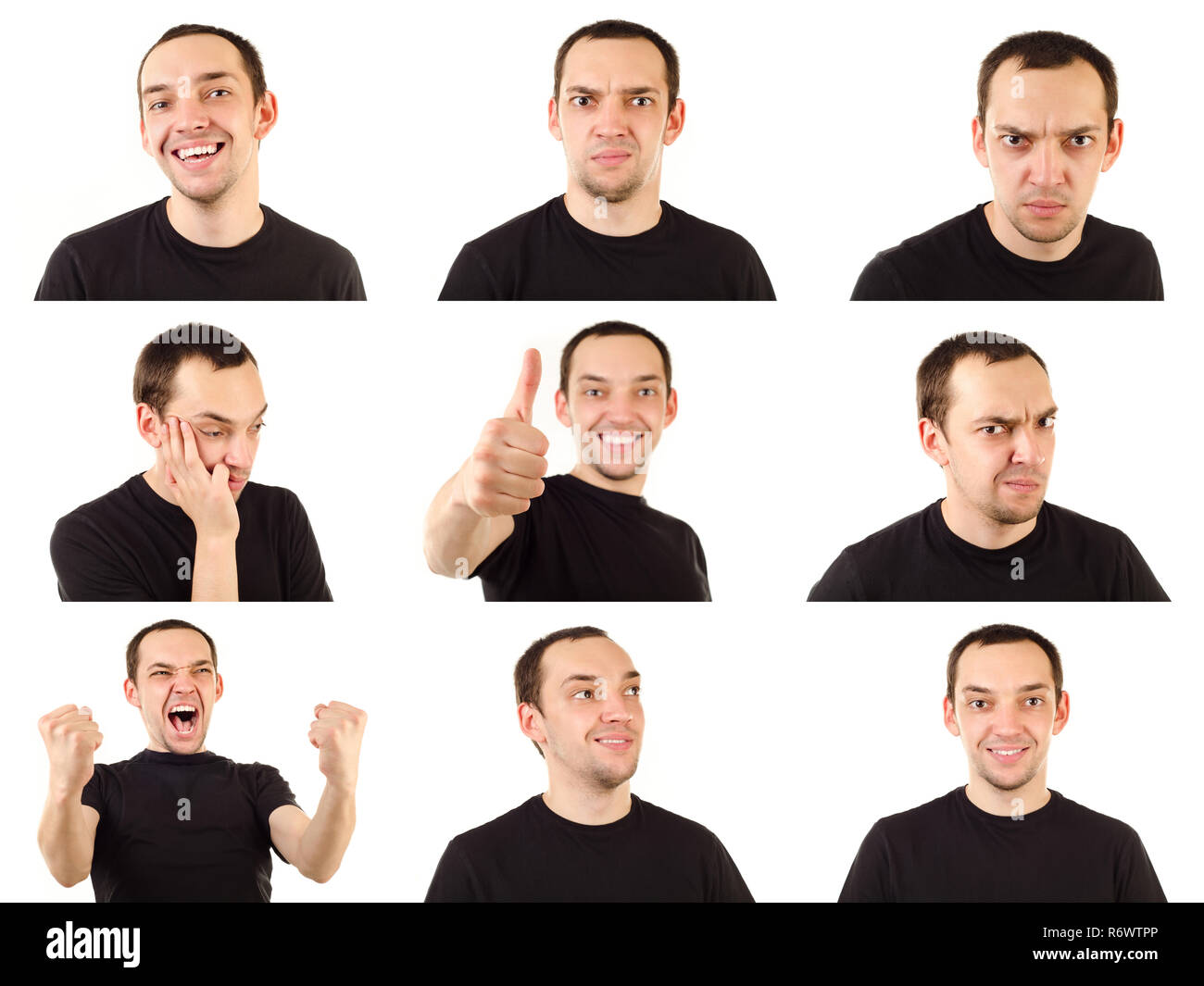 young man emotions collection isolated on white Stock Photo