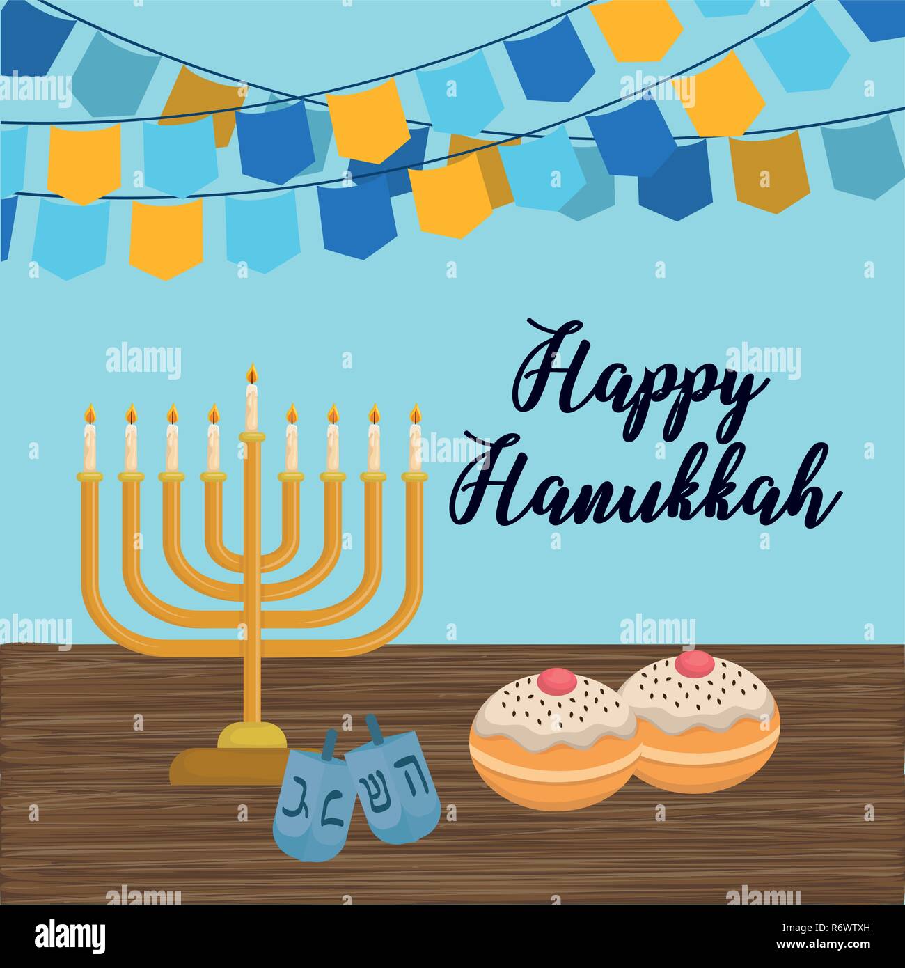 happy hanukkah card with chandelier vector illustration design Stock ...