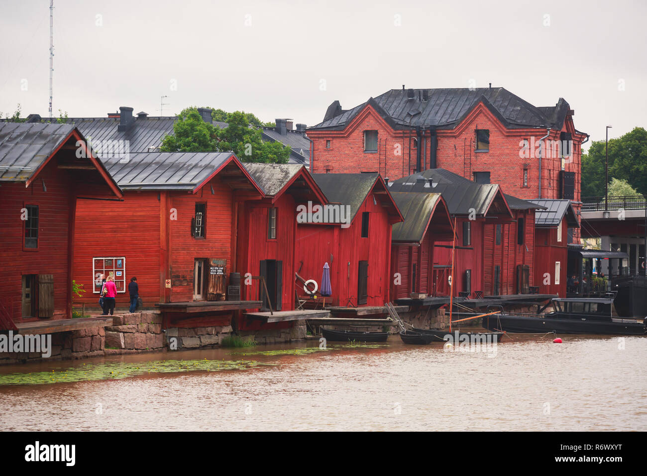 View of Porvoo old town with red wooden sheds, Borga, a city and a municipality situated on the southern coast of Finland approximately 50 kilometres  Stock Photo