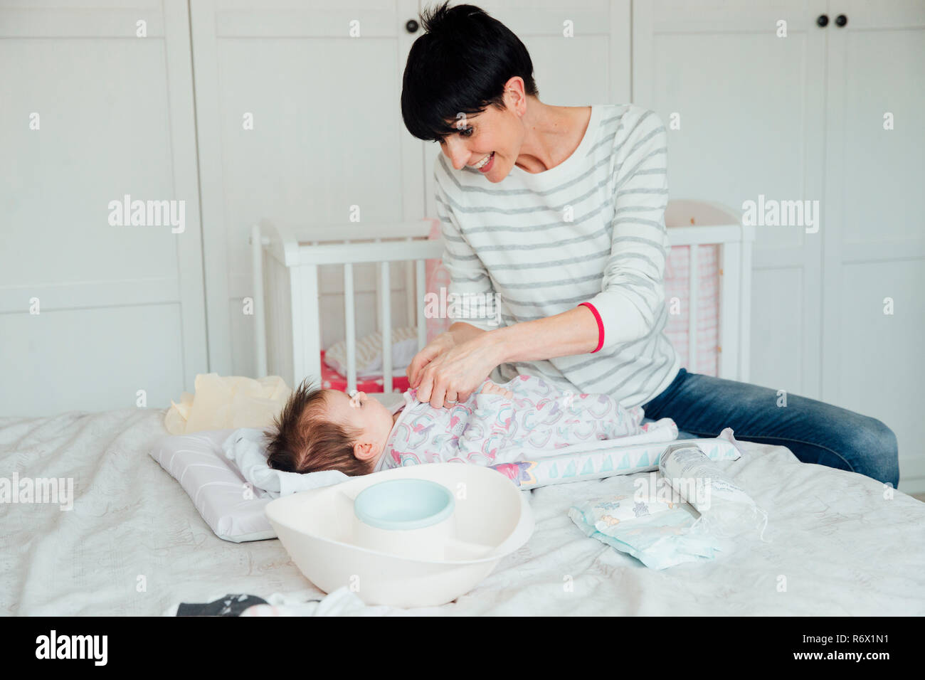 Changing the Baby's Nappy Stock Photo Alamy