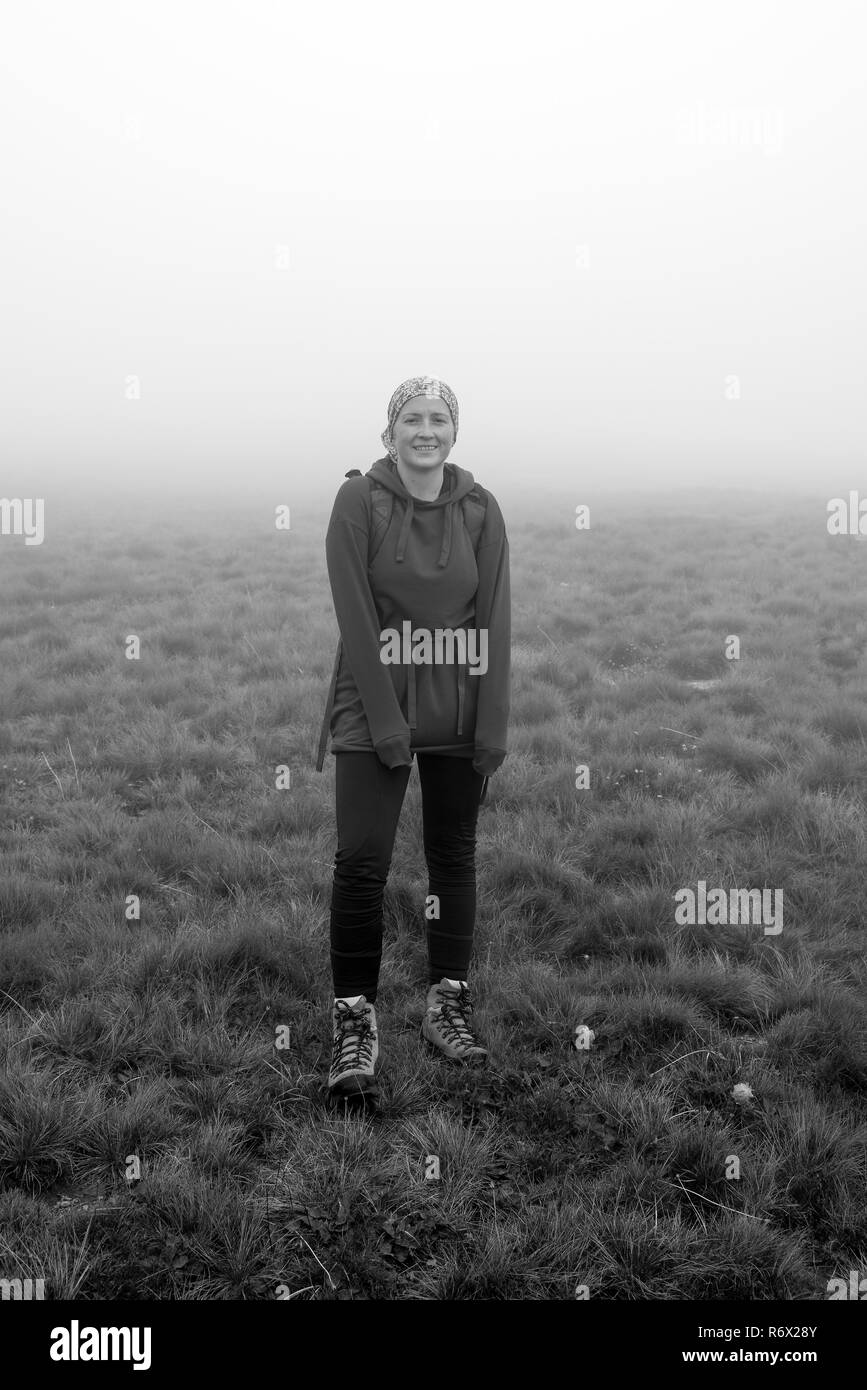 Woman hiker mountains nature Black and White Stock Photos & Images - Alamy