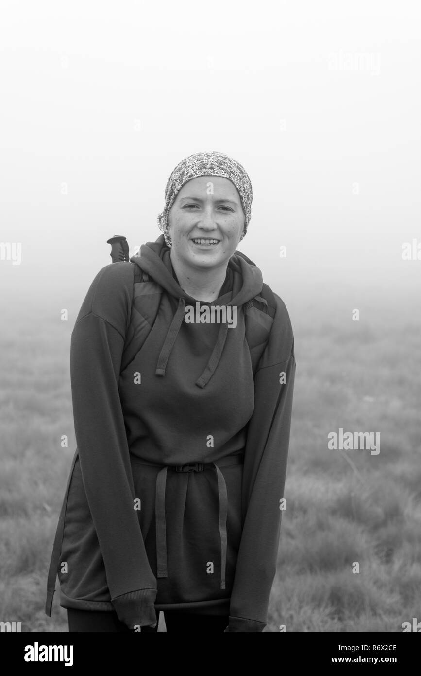 Young woman hiking outdoor Black and White Stock Photos & Images - Alamy