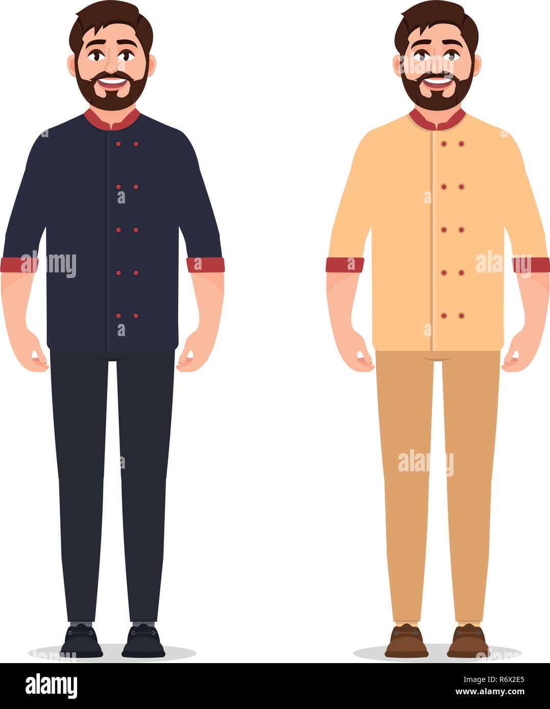 Chef cook dressed in jacket, bearded cute character vector illustration ...