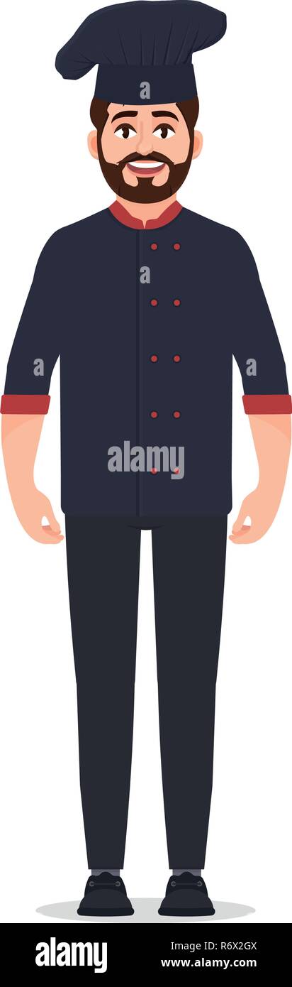 Chef cook dressed in jacket, bearded cute character vector illustration ...