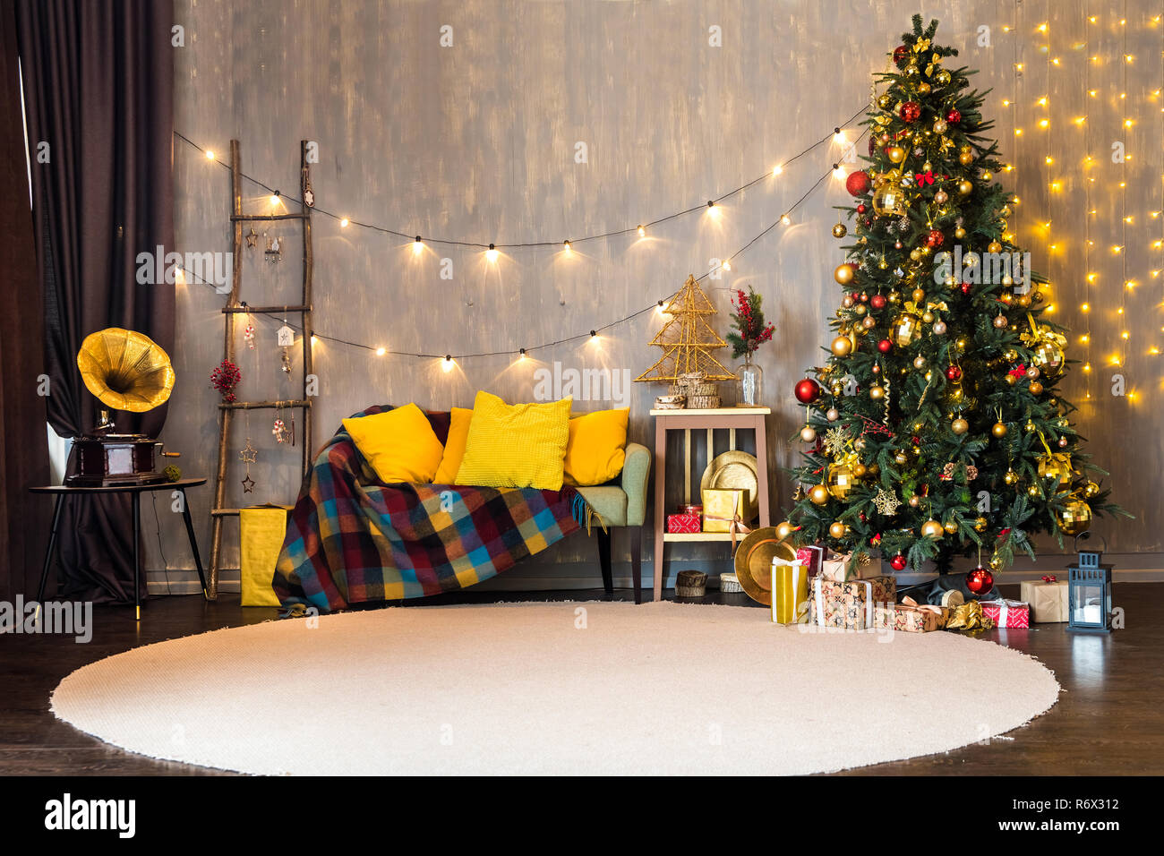 Funny colorful room with christmas interior Stock Photo