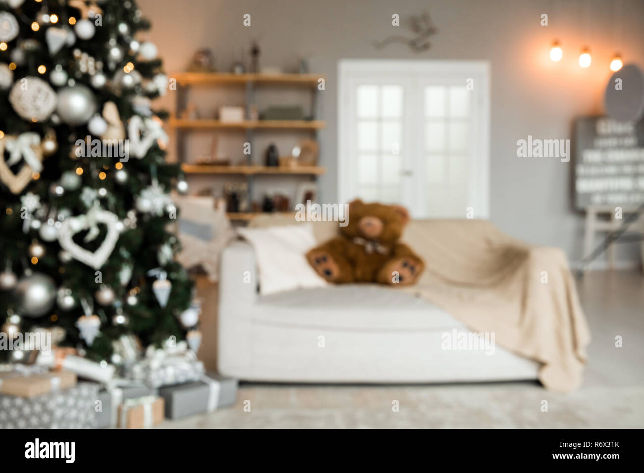 Light room with christmas interior Stock Photo - Alamy