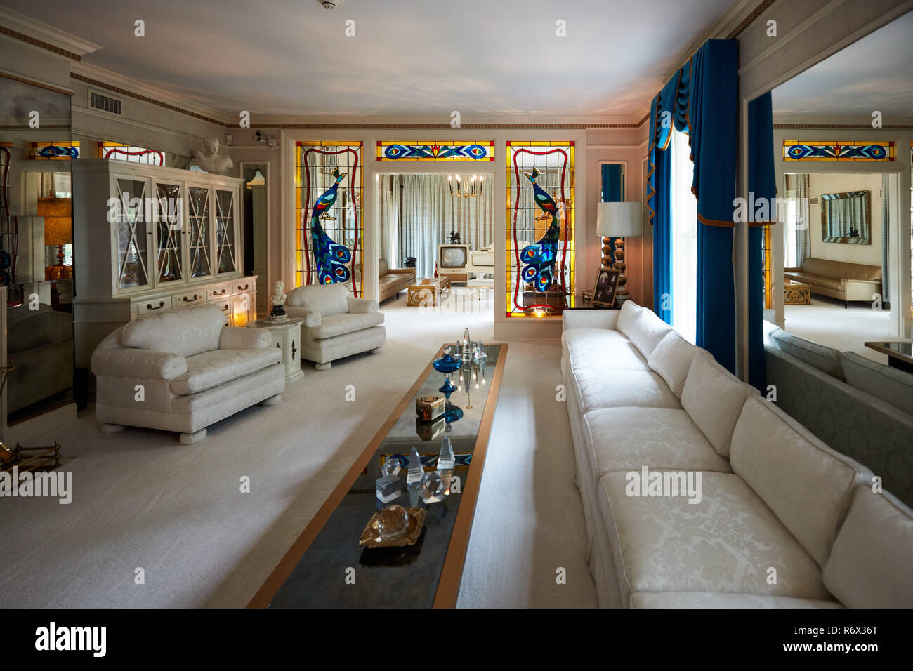 Living room of Elvis Presley's home at Graceland in Memphis, Tennessee Stock Photo