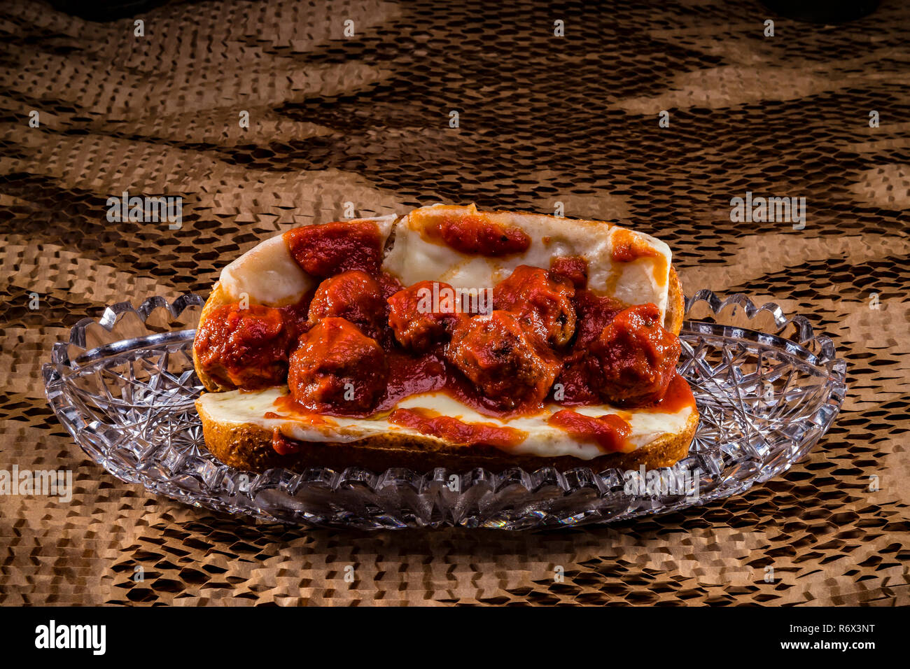 meatball sub sandwich with provolone and mozzarella cheeses Stock Photo
