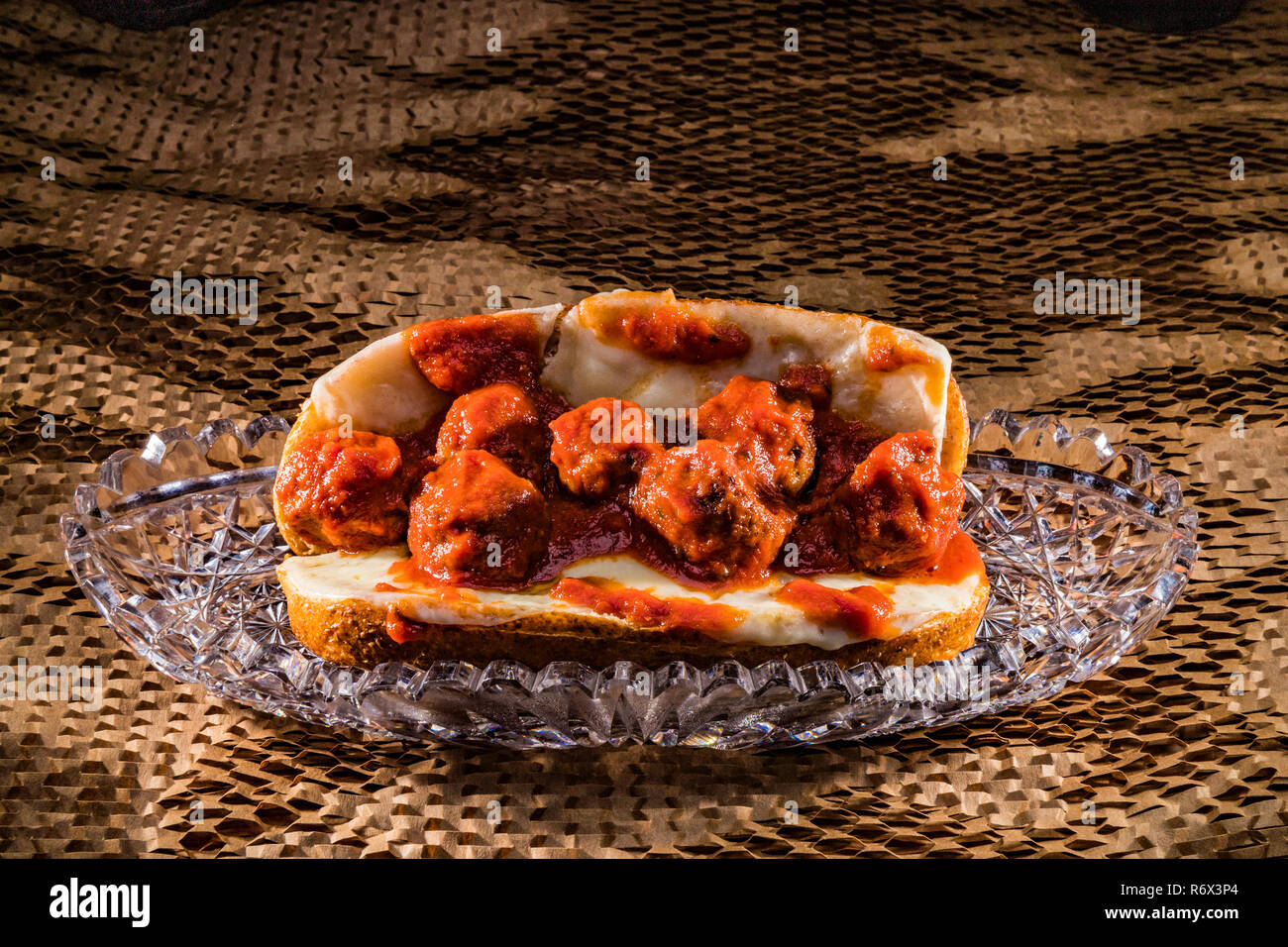 meatball sub sandwich with provolone and mozzarella cheeses Stock Photo
