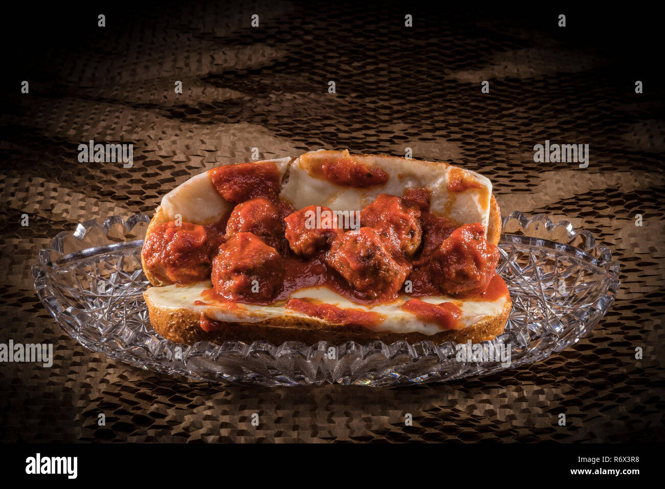 meatball sub sandwich with provolone and mozzarella cheeses Stock Photo