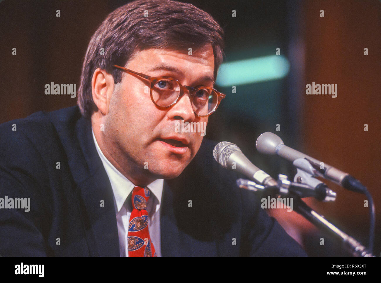 WASHINGTON, DC, USA - NOVEMBER 12, 1991:  William Barr, nominee for U.S. Attorney General, appears before Senate Judiciary Committee. Stock Photo