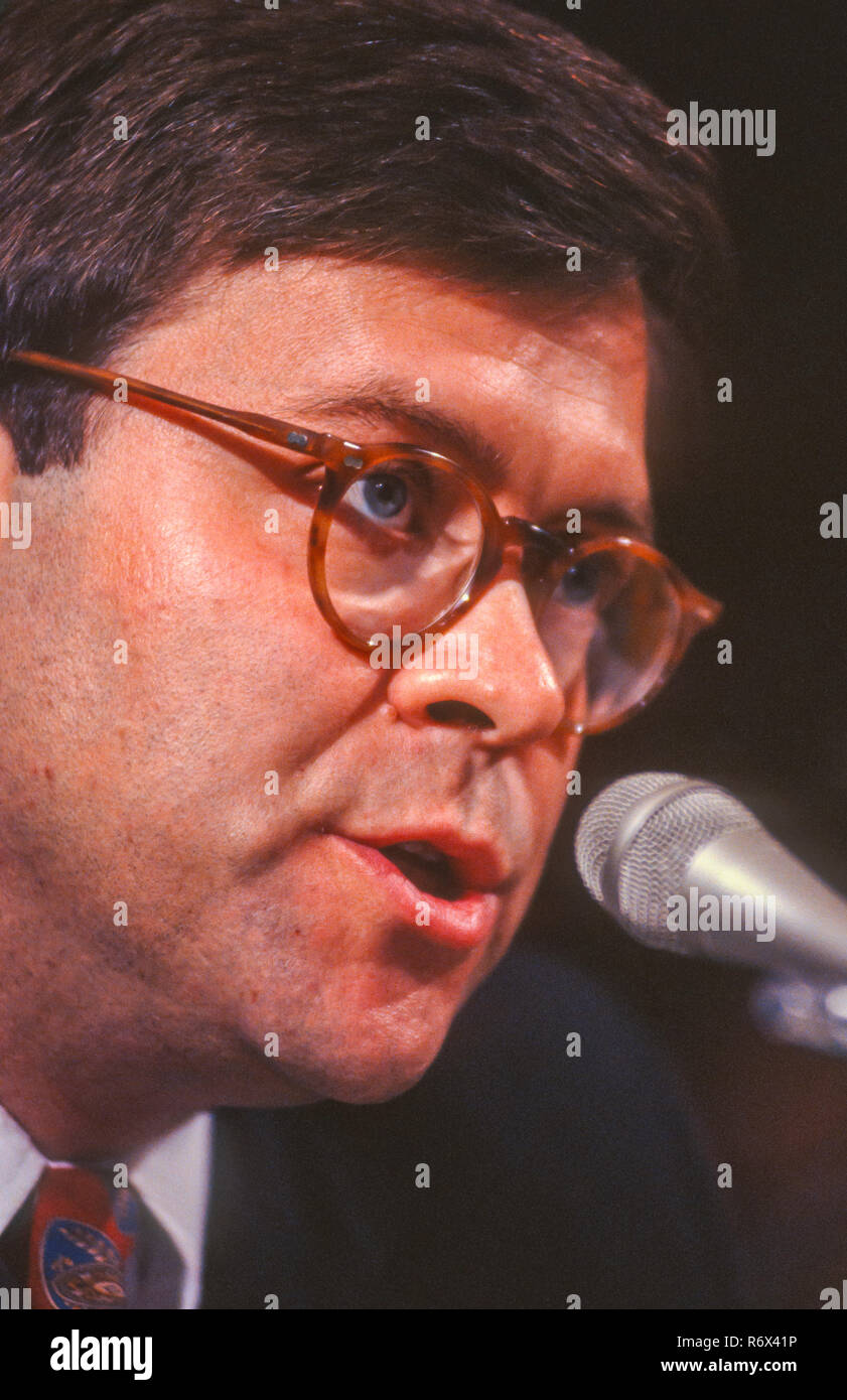 WASHINGTON, DC, USA - NOVEMBER 12, 1991:  William Barr, nominee for U.S. Attorney General, appears before Senate Judiciary Committee. Stock Photo