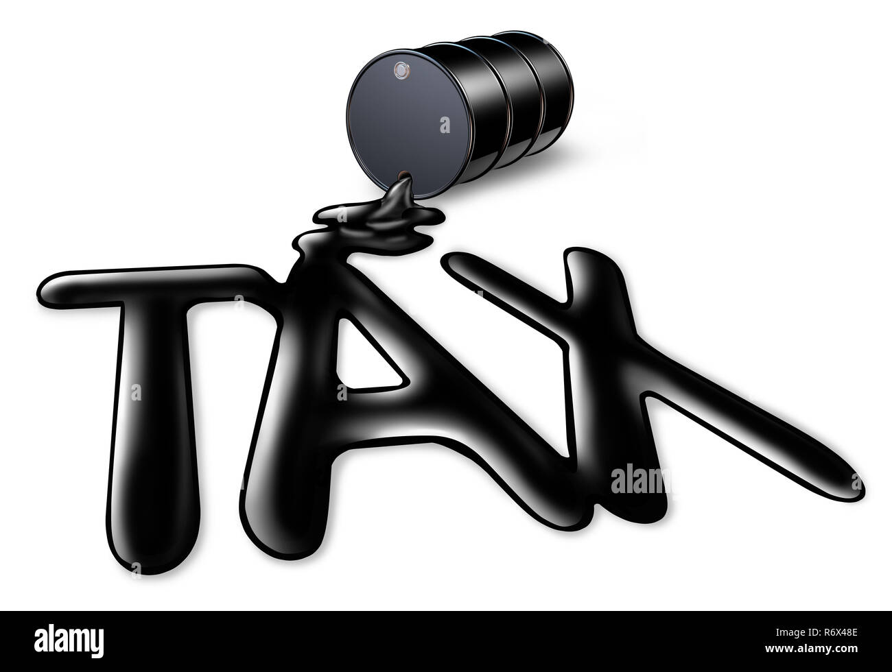 Carbon tax symbol of oil and gas price increase on the value of a barrel of crude with a fuel spill in the shape of taxes text as an icon of energy. Stock Photo