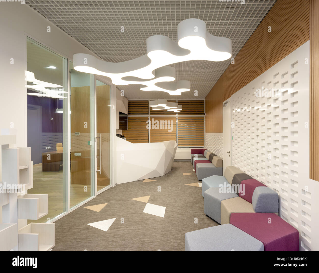 Office Interior With Reception Desk And Waiting Area 3d
