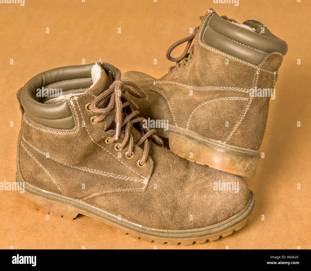 Sturdy insulated winter boots close up Stock Photo