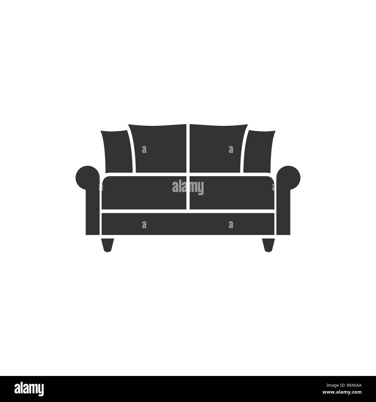 Black sofa icon. Vector illustration, flat design. Stock Vector