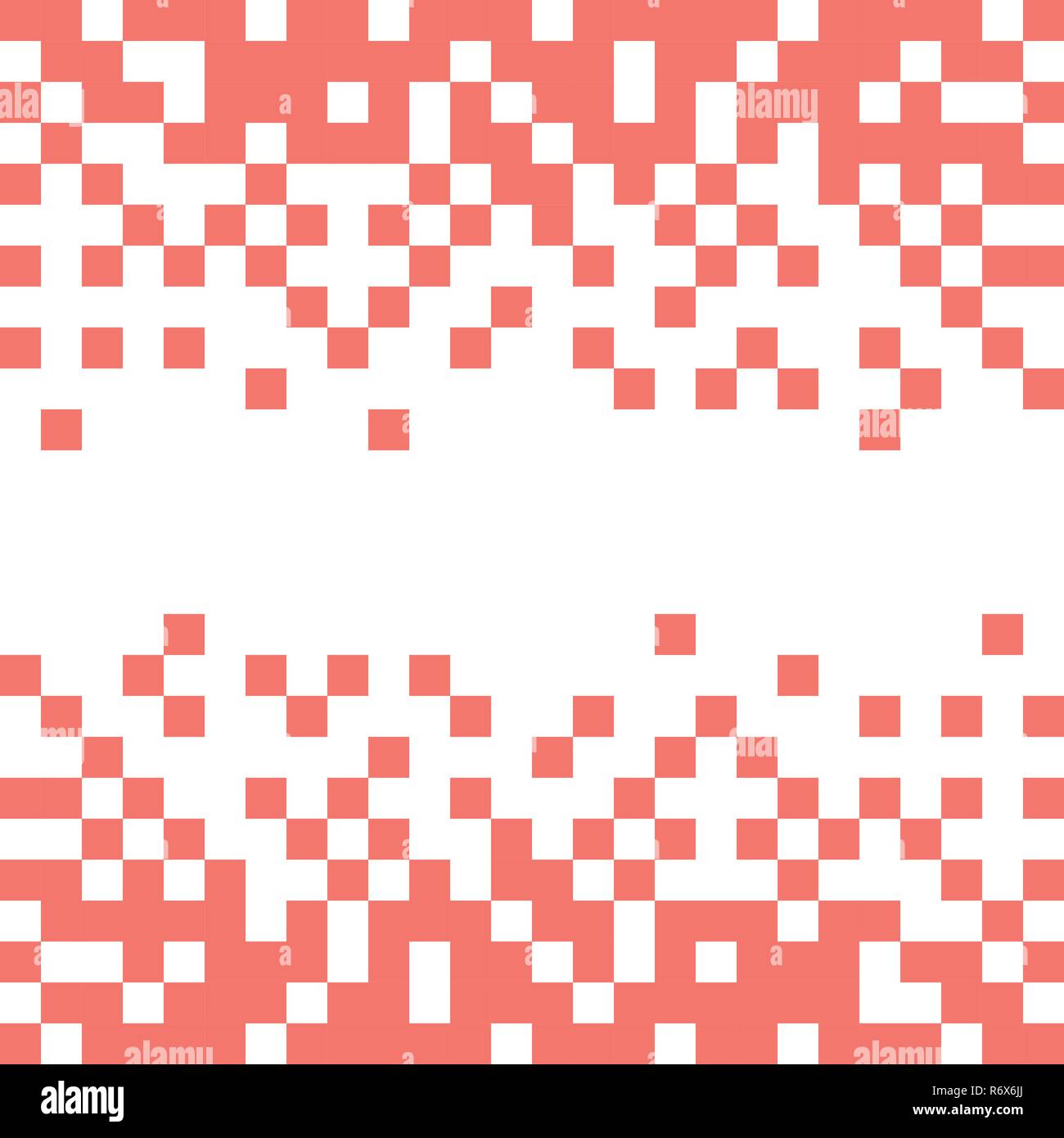 Abstract vector backdrop with white pixels on living coral color. Stock Vector