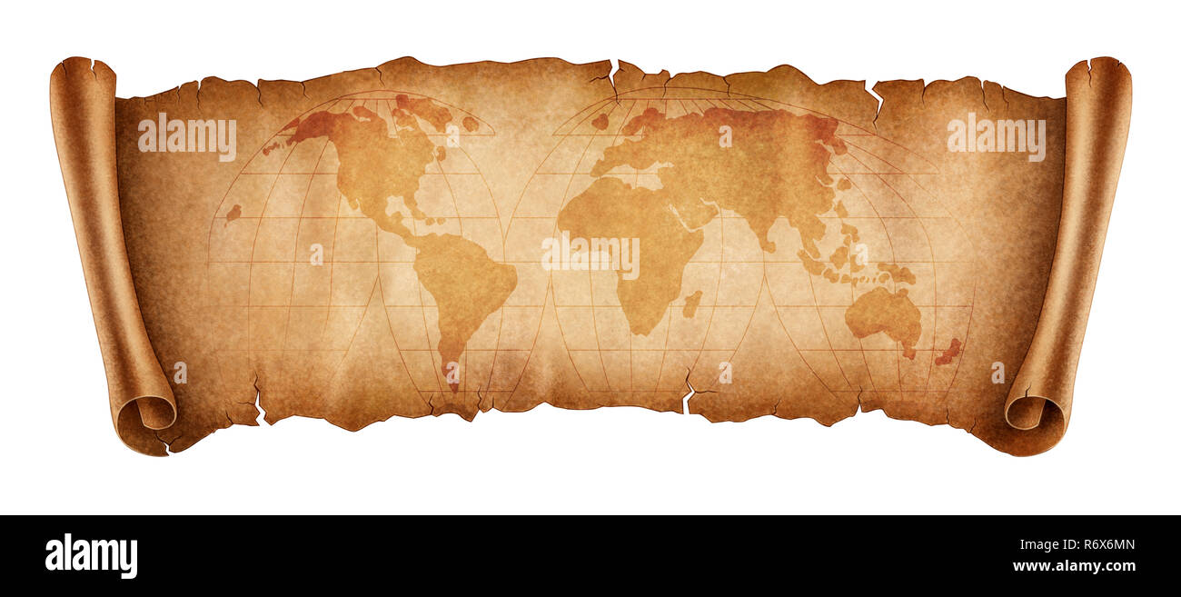 Scroll vintage world map hi-res stock photography and images - Alamy