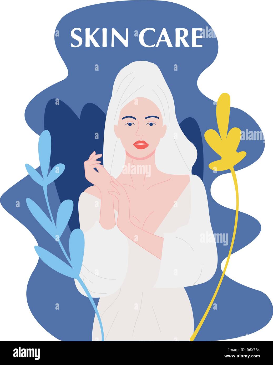 Beautiful thoughtful girl in a towel after a shower near. vector Stock