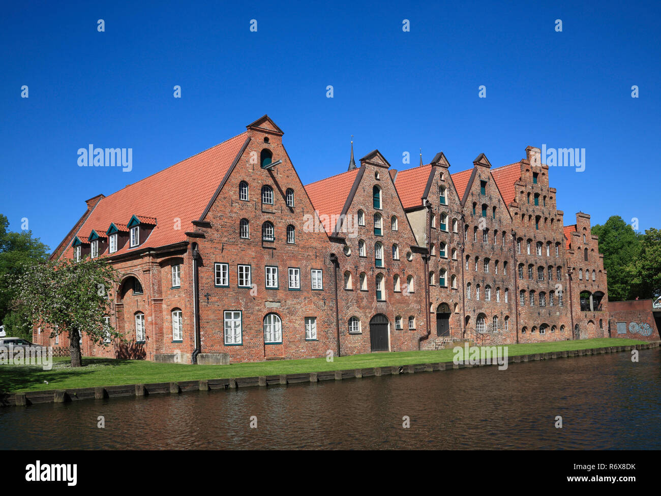 Salzspeicher, historic salt storages at river Trave, Lübeck, Luebeck, Schleswig-Holstein, Germany, Europe Stock Photo