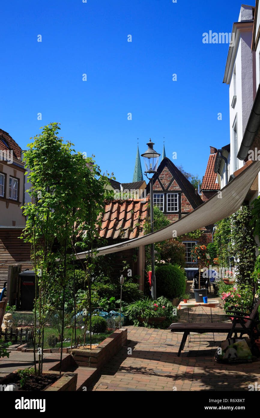 Courtyard of Rosen-Gang, Rosen alley, Gängeviertel, Lübeck, Luebeck, Schleswig-Holstein, Germany, Europe Stock Photo