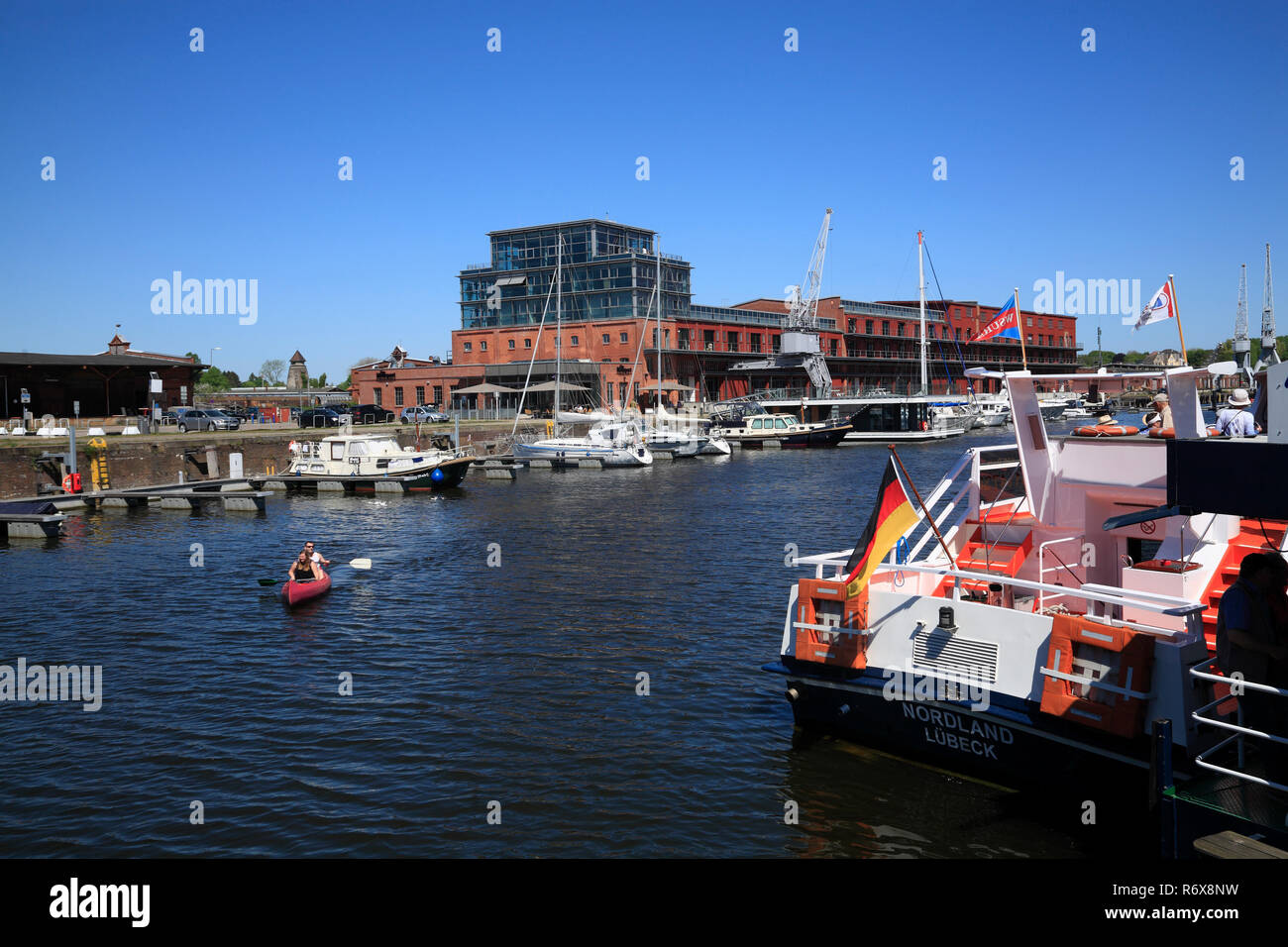 Media Docks at Untertrave harbor, Lübeck, Luebeck, Schleswig-Holstein, Germany, Europe Stock Photo