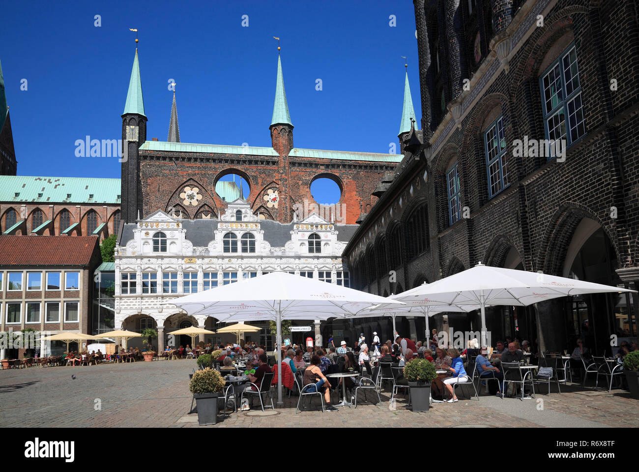 Niederegger Arkadencafe  on  market square, Lübeck, Luebeck, Schleswig-Holstein, Germany, Europe Stock Photo