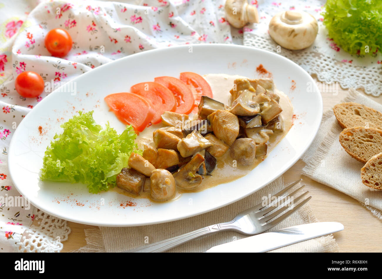 Mushrooms with sauce Stock Photo
