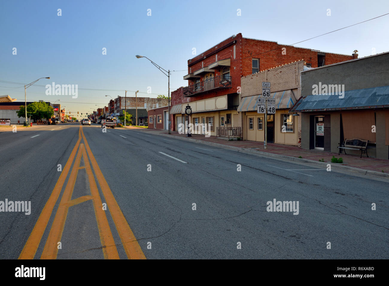 Route 66 through downtown Bristow, Bristow, Oklahoma, USA Stock Photo