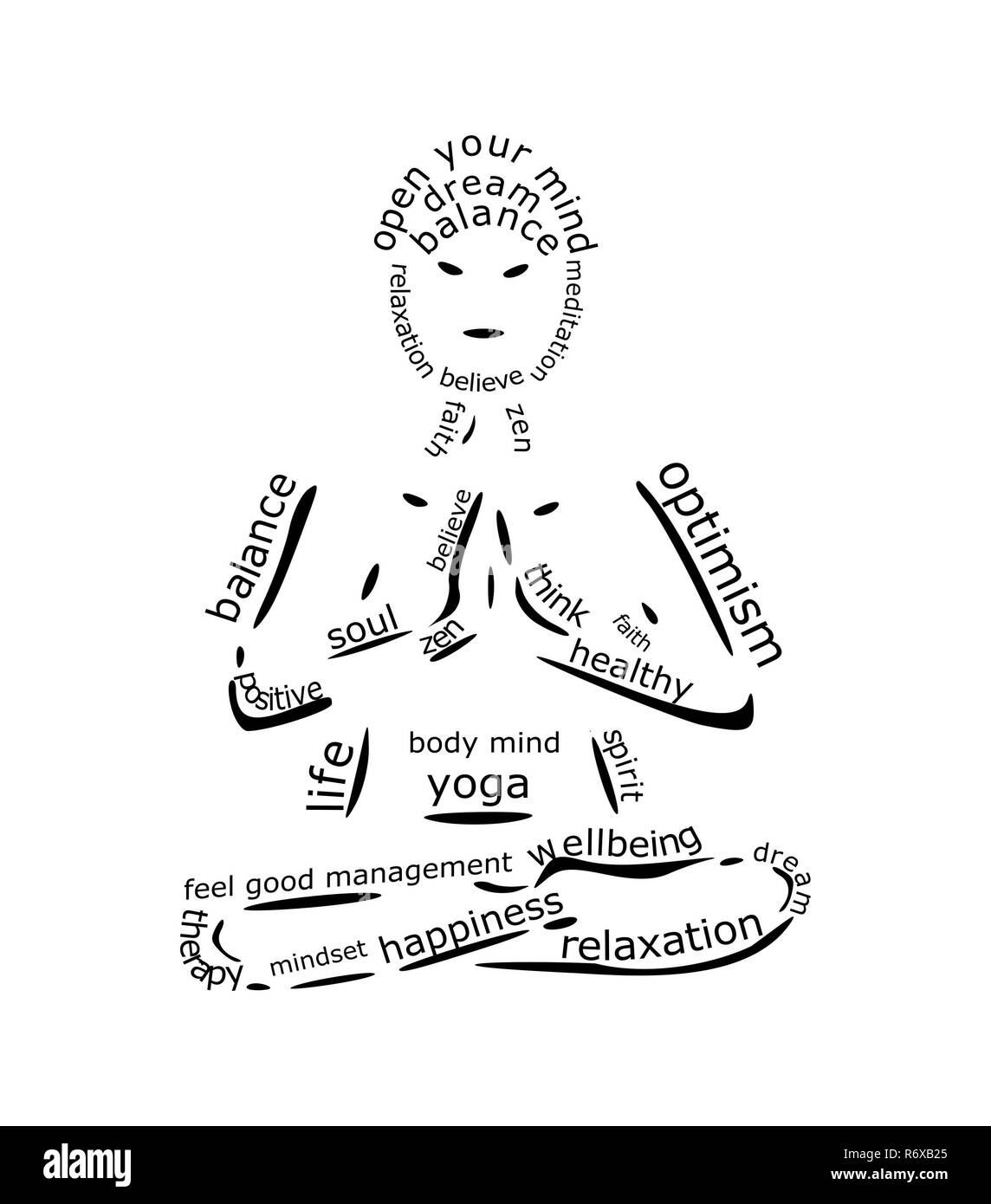 Yoga Wordcloud on white background - illustration Stock Photo