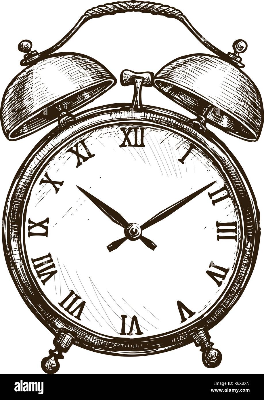 Vintage alarm clock. Time concept. Sketch vector illustration Stock Vector
