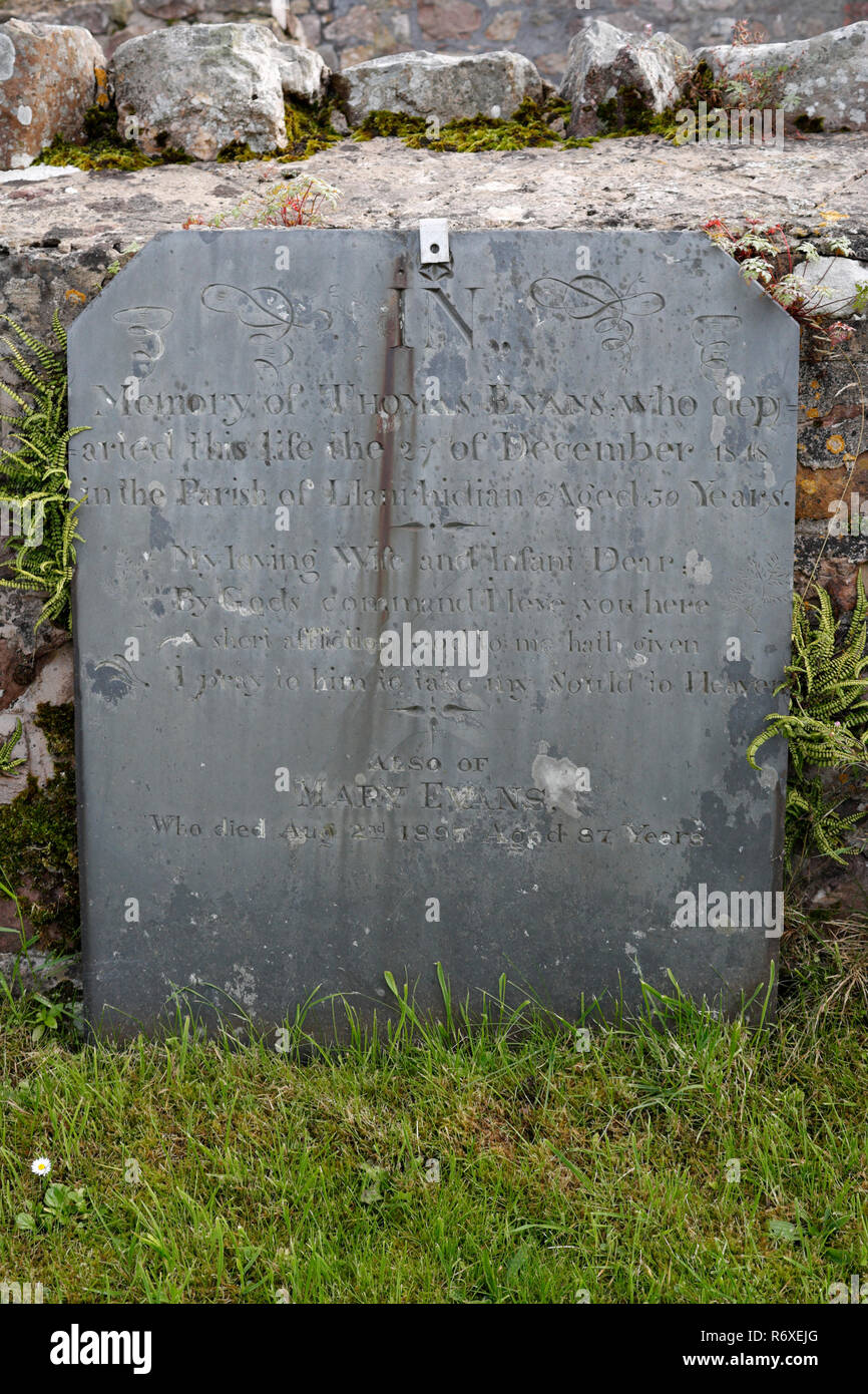 Headstone at St Madoc church in Llanmadoc, Gower Wales UK Stock Photo