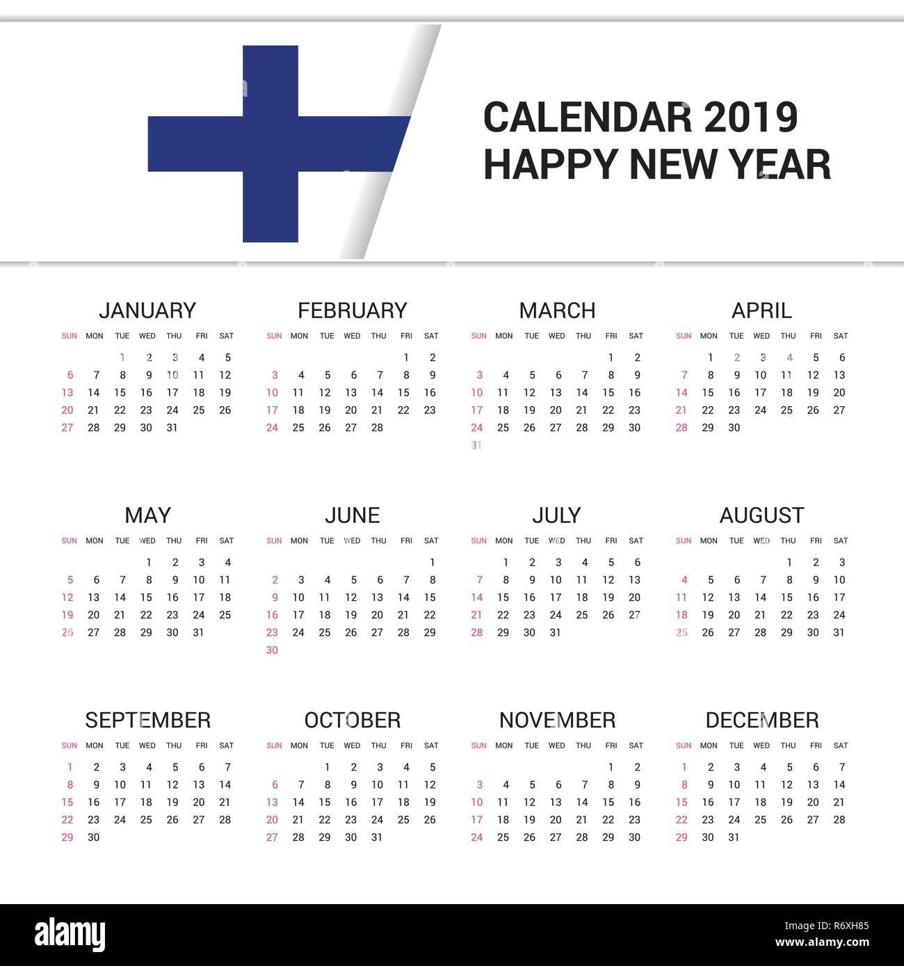 Calendar 2019 Finland Flag Background English Language Stock Vector Image Art Alamy