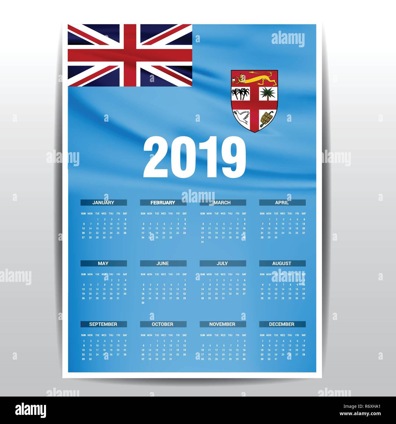Calendar 2019 Federation Bosnia and Herzegovina Flag background