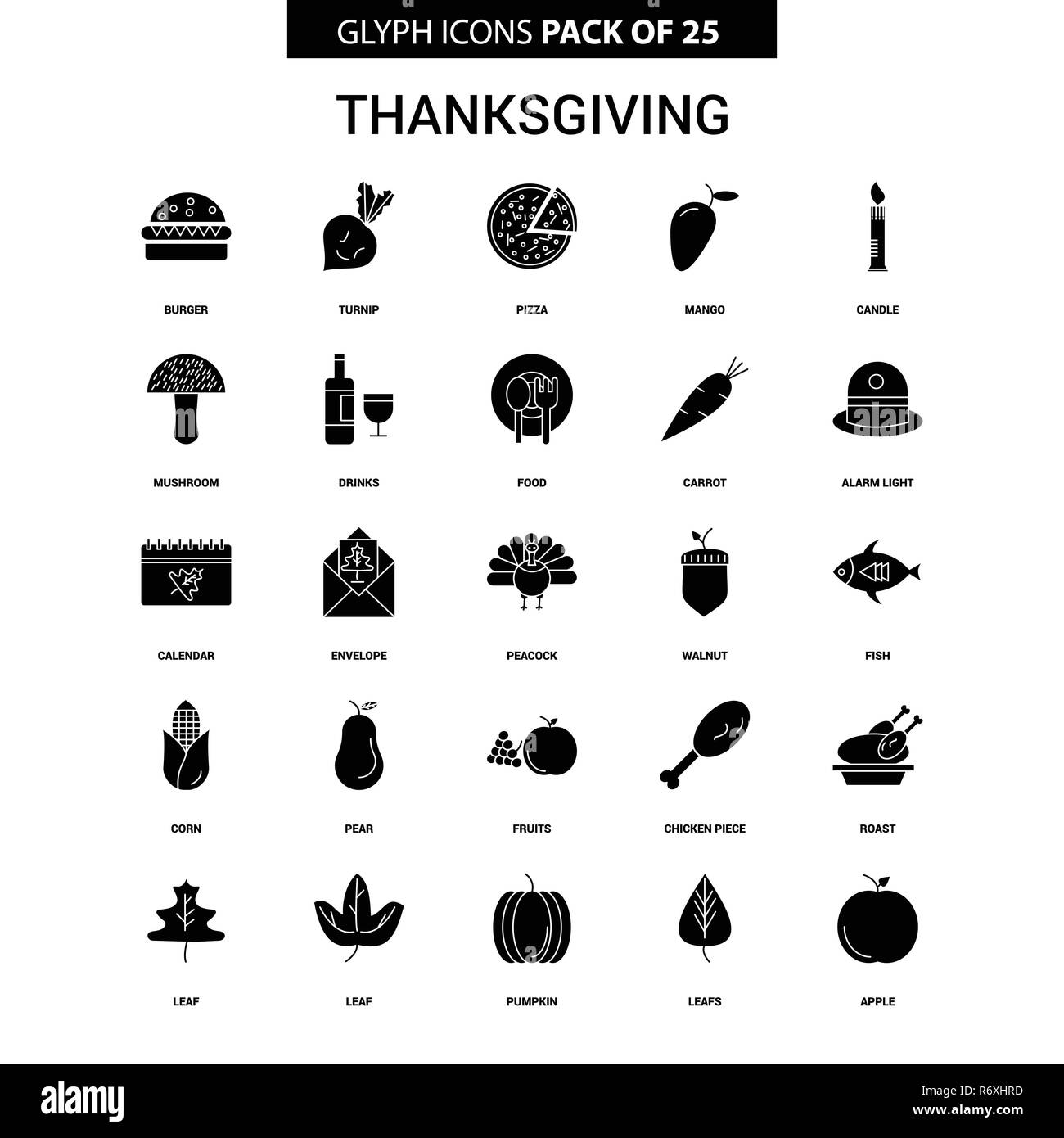 Thanksgiving  Glyph Vector Icon set Stock Vector