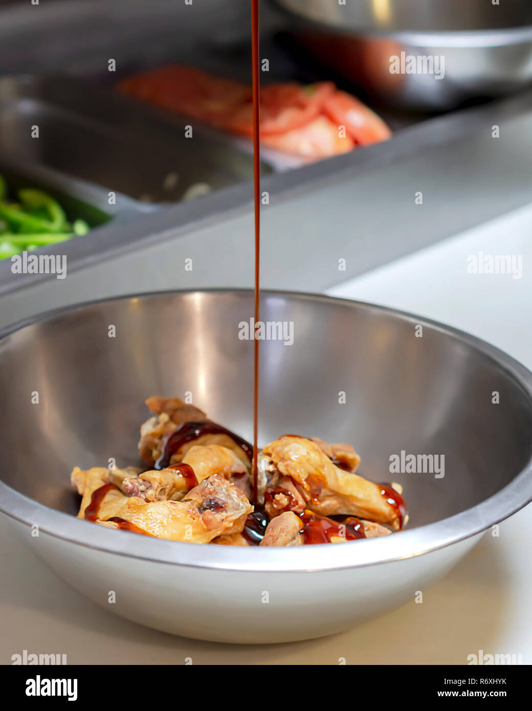 Barbeque Chicken Wings in a Silver Bowl Stock Photo