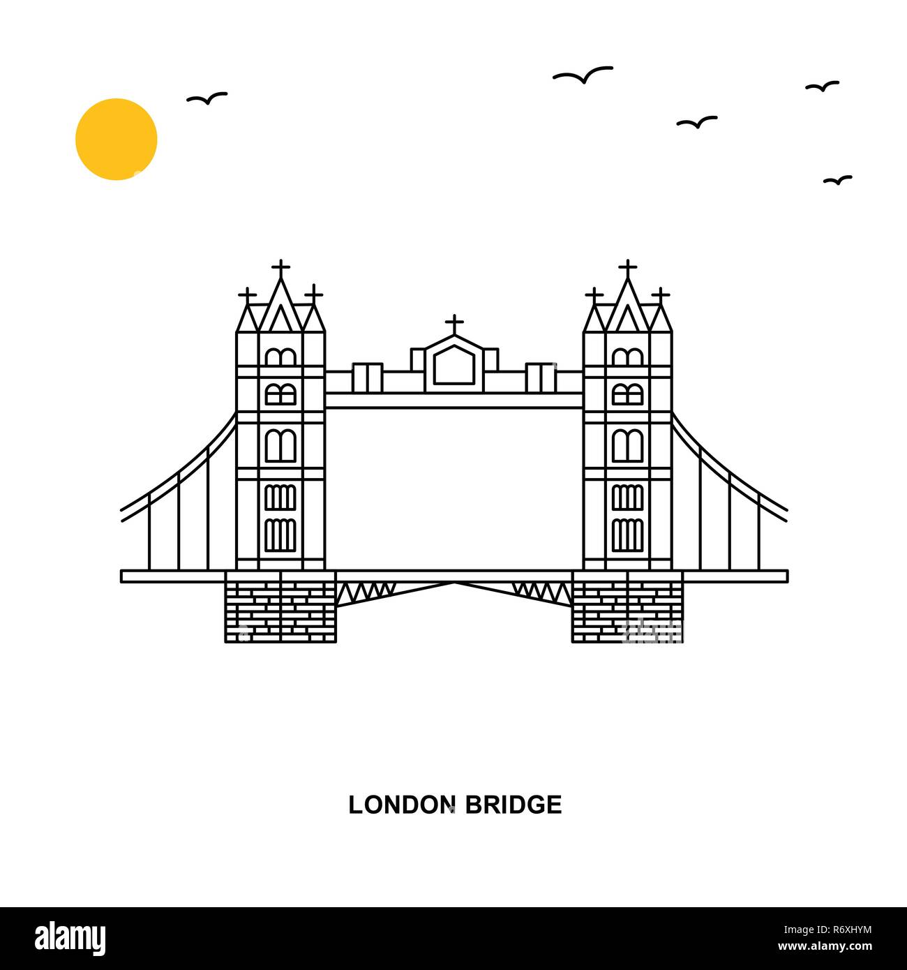 LONDON BRIDGE Monument. World Travel Natural illustration Background in Line Style Stock Vector