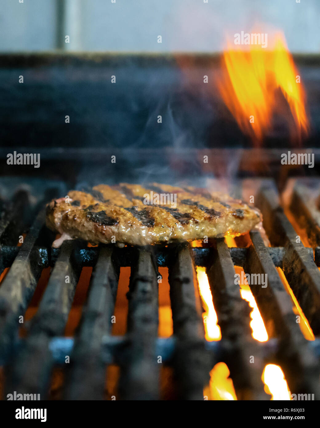 Flame Broiled Hamburger Show's Flame Stock Photo Alamy