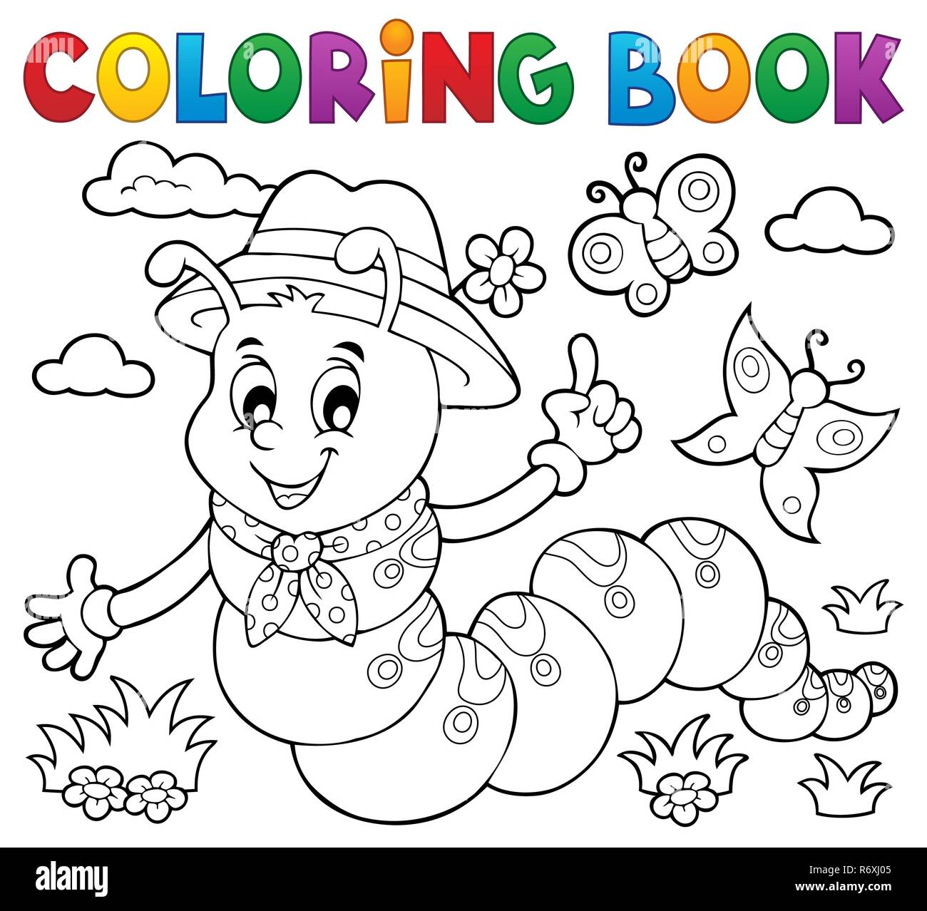 Coloring book happy caterpillar 1 Stock Photo - Alamy