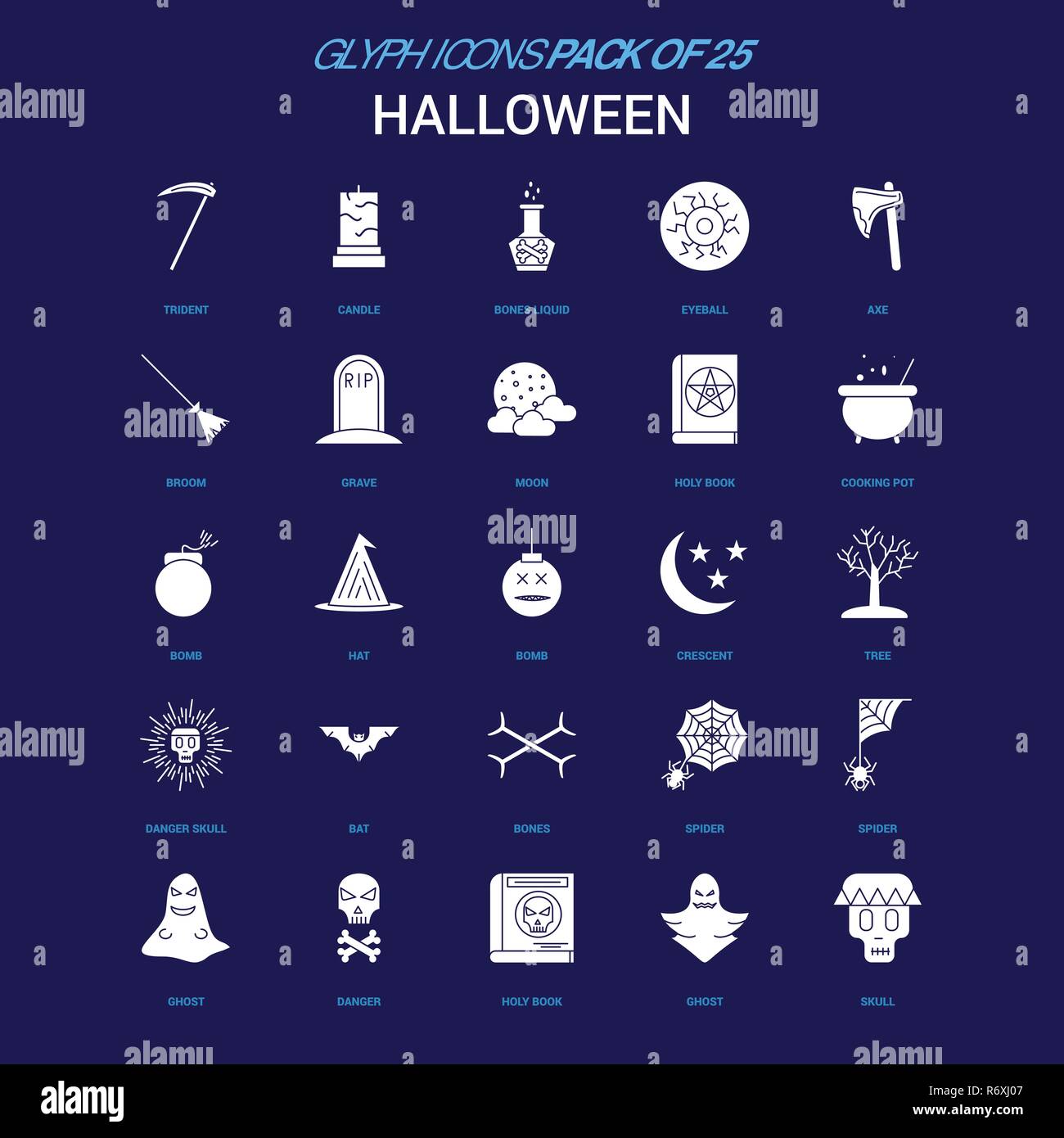 Halloween White icon over Blue background. 25 Icon Pack Stock Vector ...
