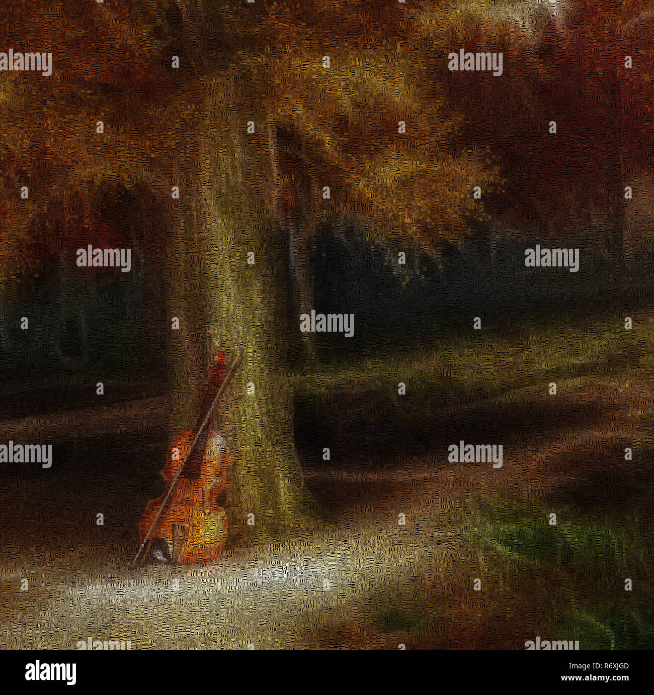 Violin in the forest. Image composed entirely of words Stock Photo - Alamy