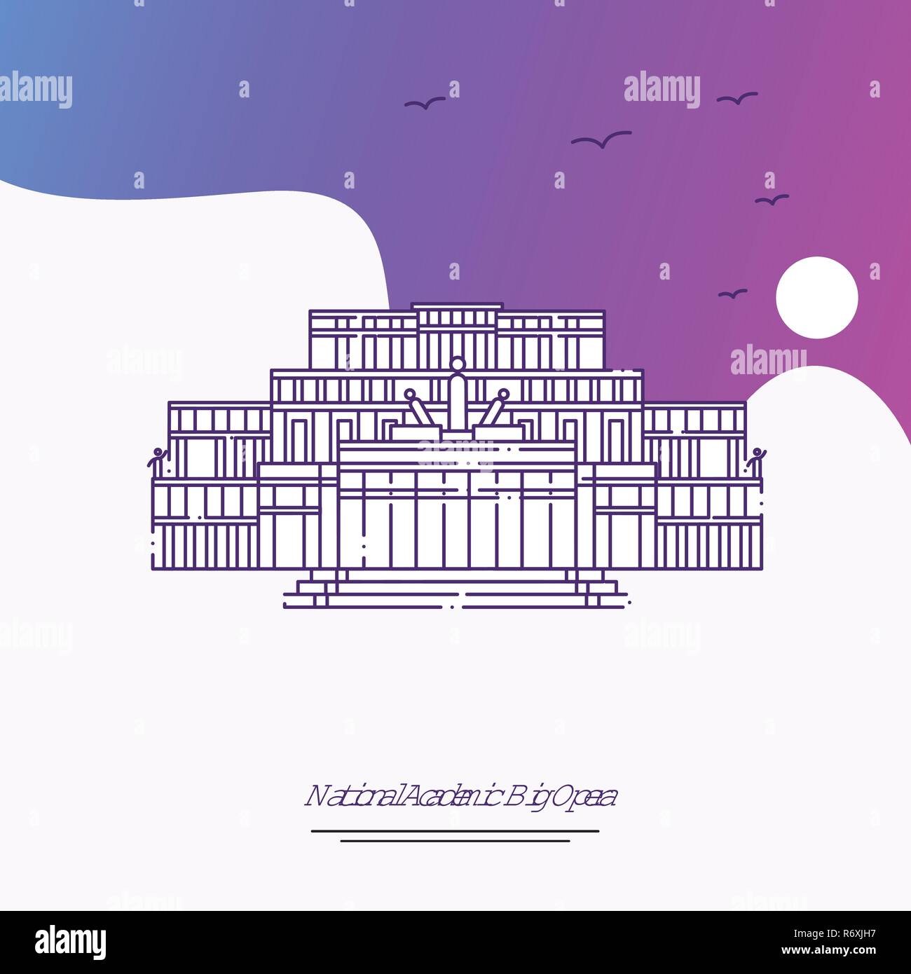 Travel NATIONAL ACADEMIC; BIG OPERA Poster Template. Purple creative background Stock Vector