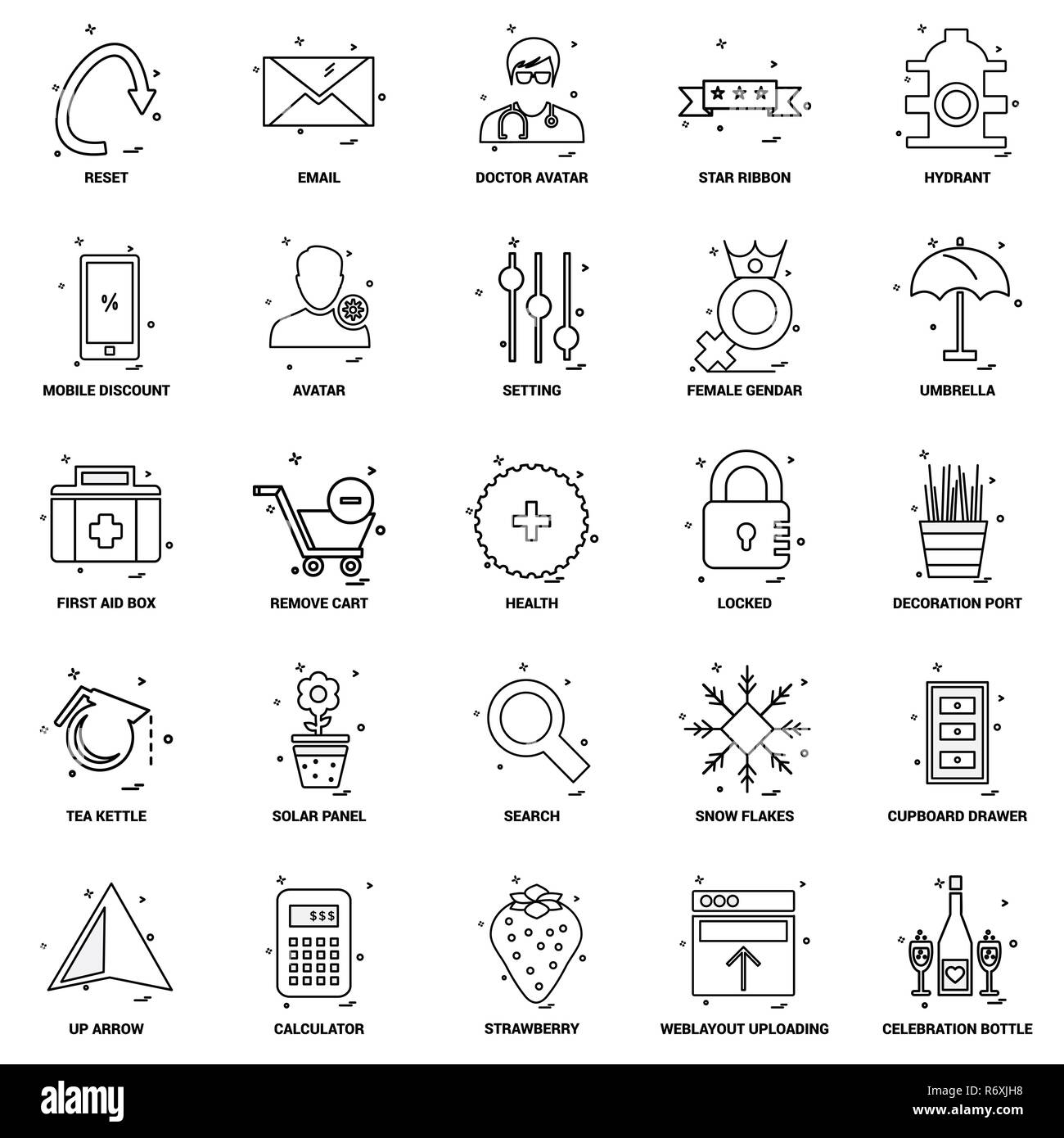 25 Business Concept Mix Line Icon set Stock Vector