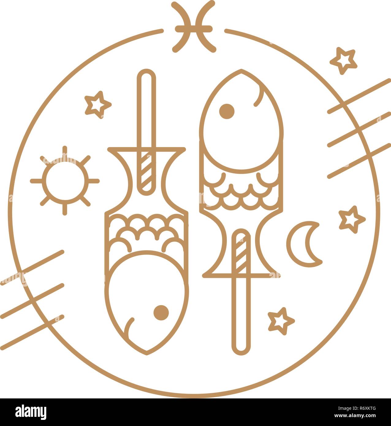 Vector fish zodiac sign Pisces, logo or illustration. Food horoscope for kids. Stock Vector