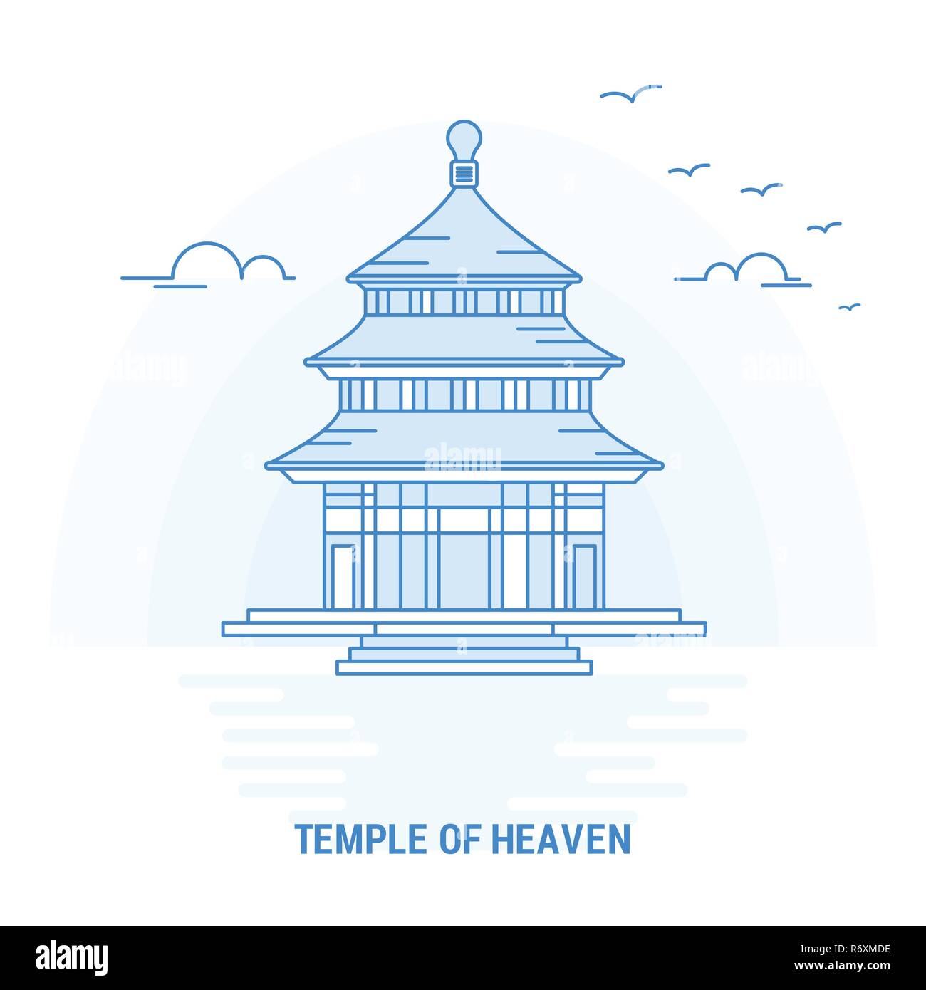 TEMPLE OF HEAVEN Blue Landmark. Creative background and Poster Template Stock Vector