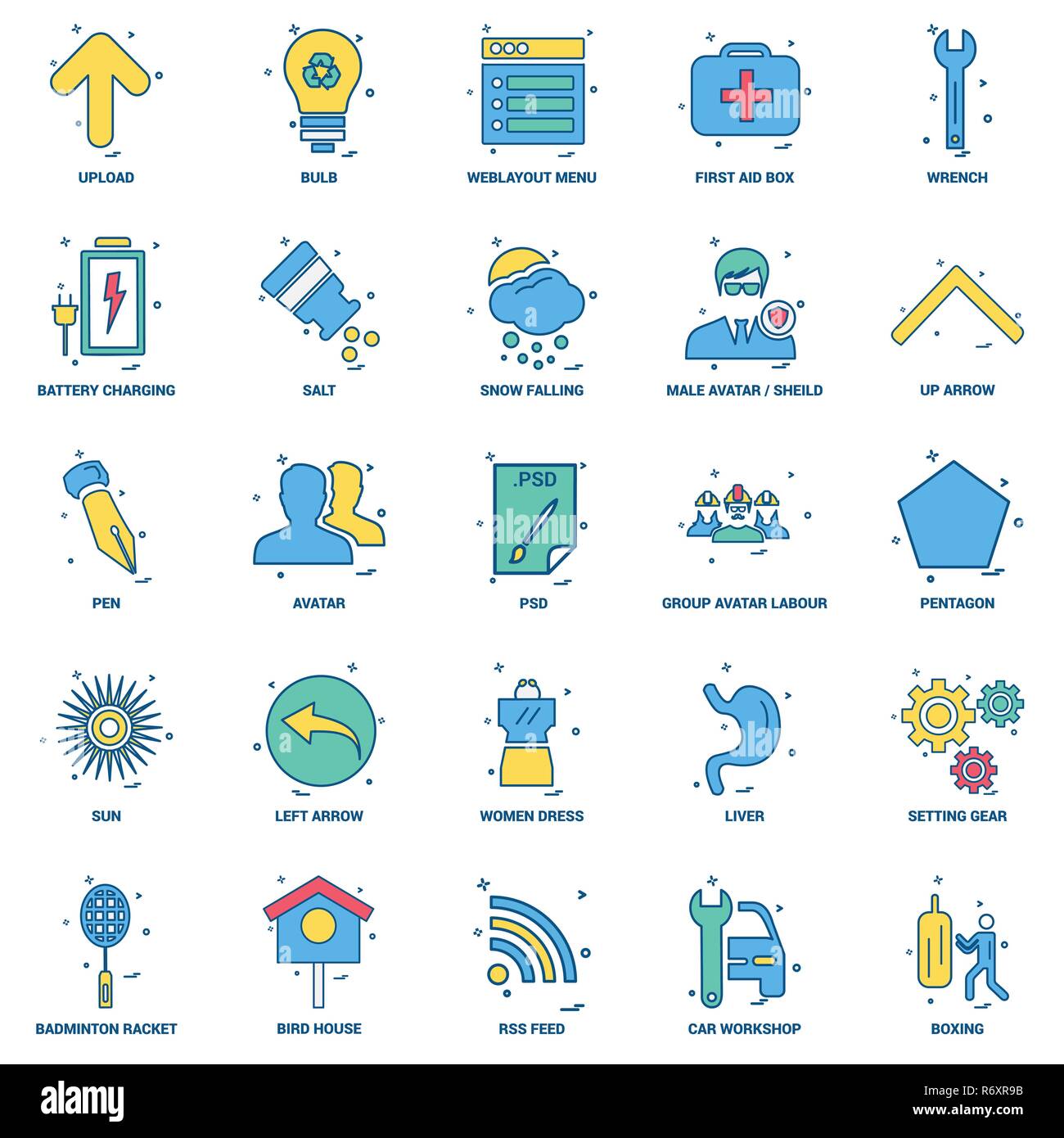 25 Business Concept Mix Flat Color Icon set Stock Vector